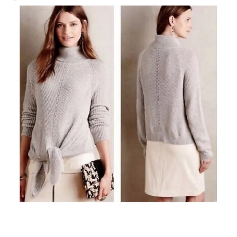 Moth Anthropologie Cowl Neck Knit Long Sleeve Tie Front Sweater Women's Sz. S